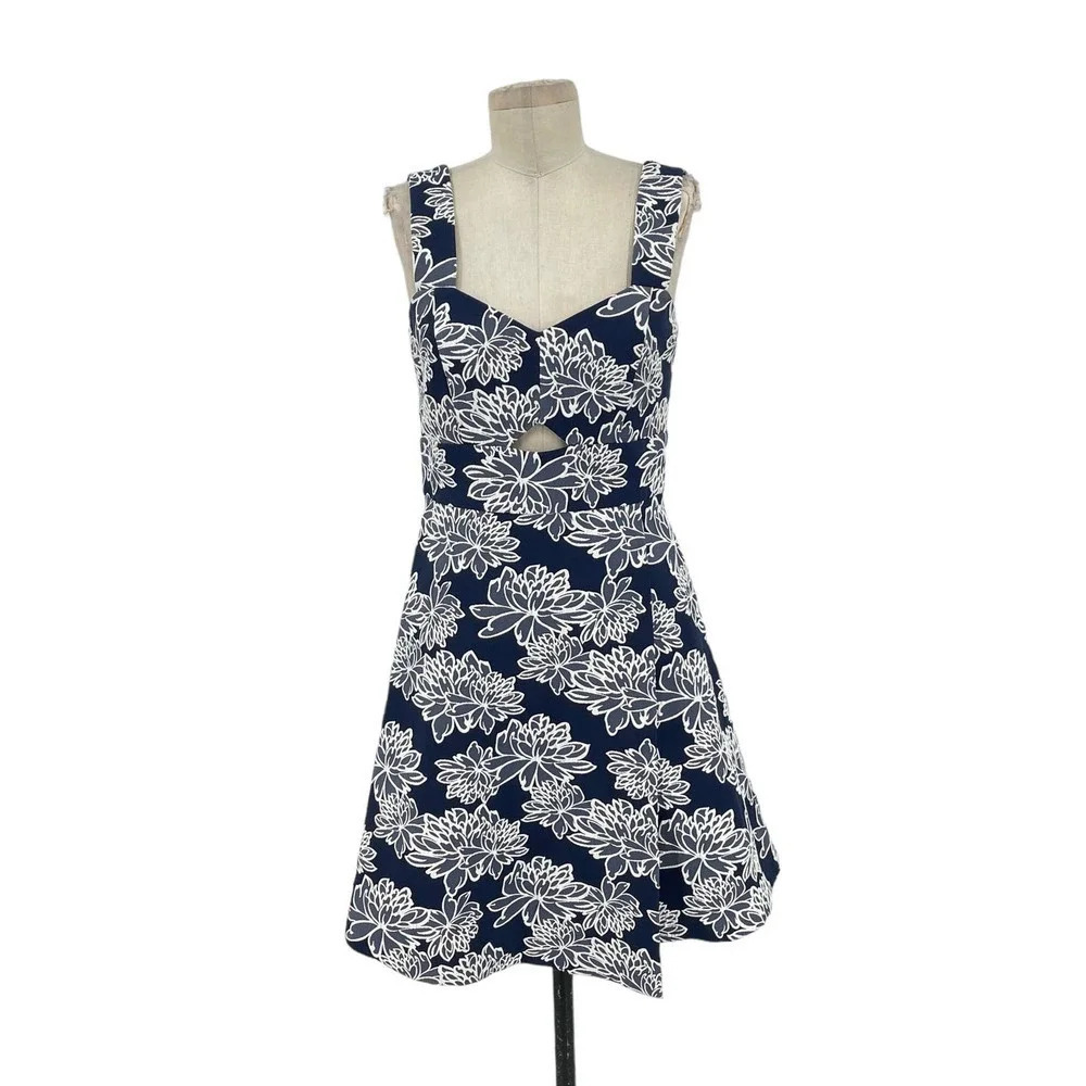 Shoshanna Navy Blue Floral Cut-Out Sleeveless Mini Dress Size 4